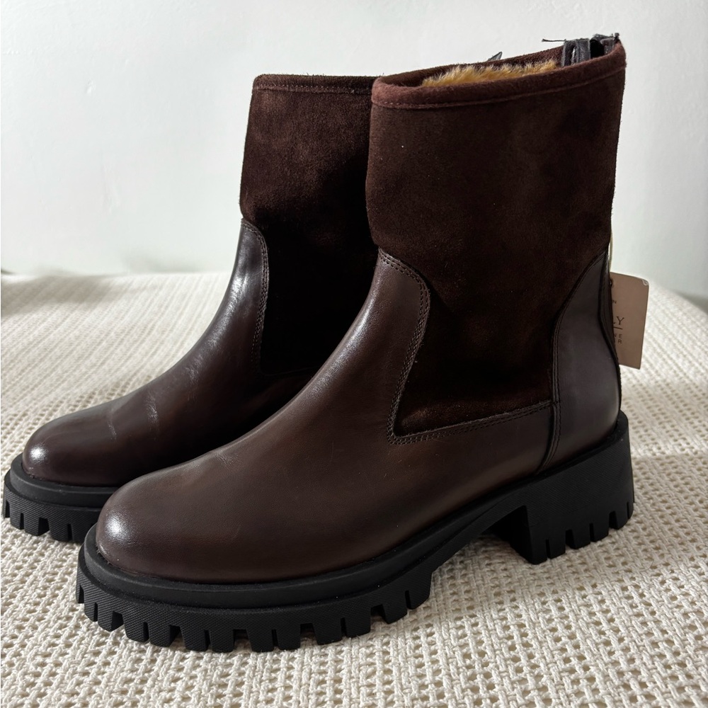 New Lamica Italy Brown Leather Boots Soft Sherpa Lining Women Size 39